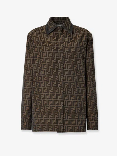 Fendi Ff Silk Jacquard Oversized Shirt In Multi