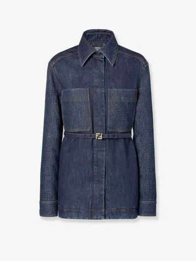 Fendi Go-to Denim Shirt Jacket With Quilted Ff Motif Clothing In Blue