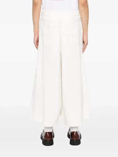 Songzio Wide Wrap Crop Tweed Jeans In White