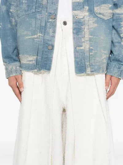 Songzio Wide Wrap Crop Tweed Jeans In White