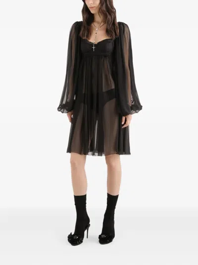 Dolce & Gabbana Lace Balloon-sleeve Mini Dress In Black