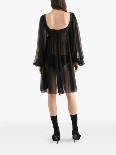 Dolce & Gabbana Lace Balloon-sleeve Mini Dress In Black