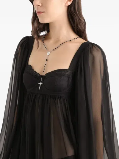 Dolce & Gabbana Lace Balloon-sleeve Mini Dress In Black