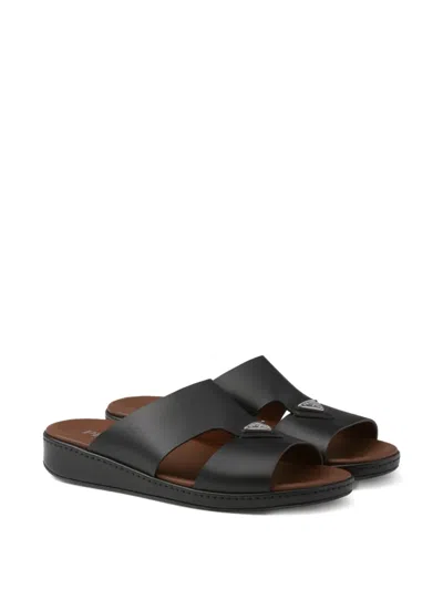 Prada Leather Sandals In Black