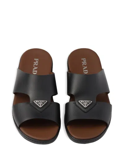 Prada Leather Sandals In Black