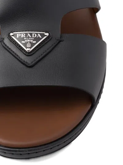 Prada Leather Sandals In Black