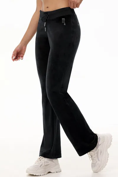 Juicy Couture Custom Zodiac Og Big Bling Velour Track Pants In Black