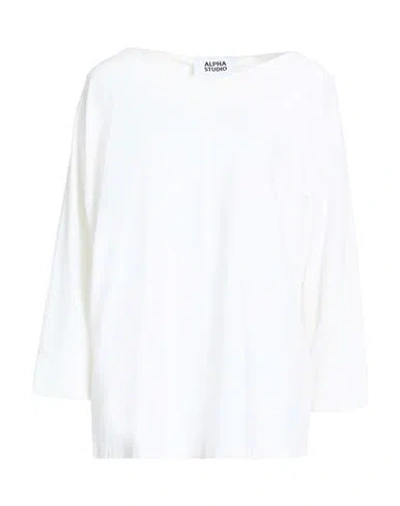 Alpha Studio Woman T-shirt (-) Size 10 Cotton, Elastane In White