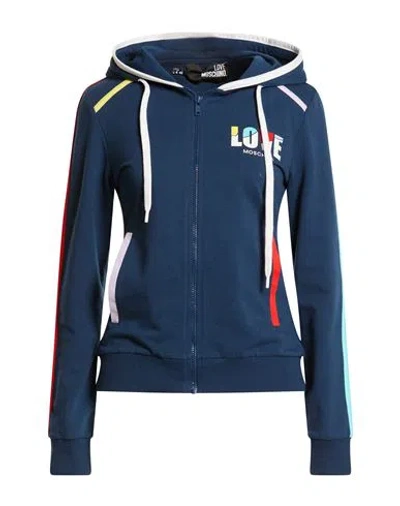 Love Moschino Woman Sweatshirt Navy Size 6 Cotton, Elastane In Multi