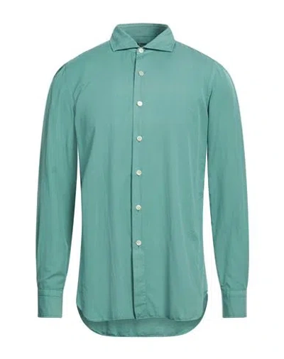 Finamore 1925 Man Shirt Green Size 16 Cotton, Cashmere In Green