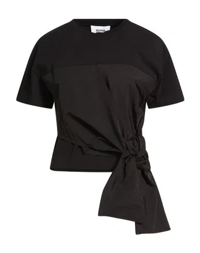 Alpha Studio Woman T-shirt Black Size 8 Cotton, Elastane In Black