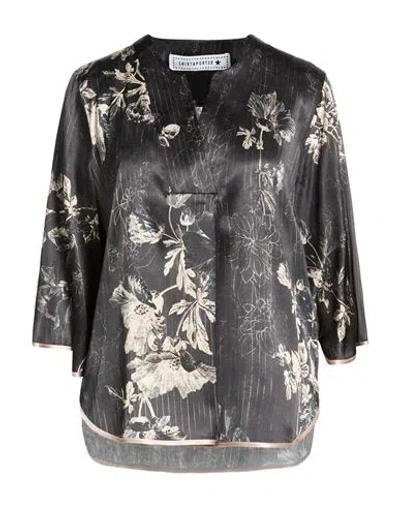 Shirtaporter Woman Top Black Size 10 Silk, Elastane In Multi