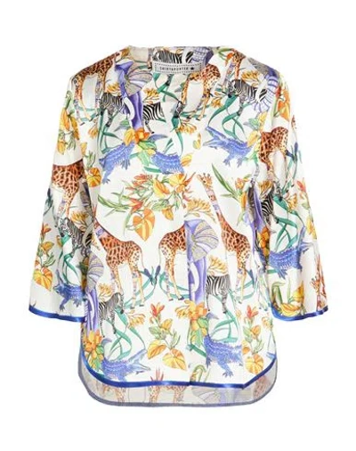 Shirtaporter Woman Top White Size 10 Silk, Elastane In Multi