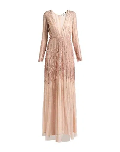 Elisabetta Franchi Red Carpet Woman Maxi Dress Blush Size 4 Viscose, Glass In Brown