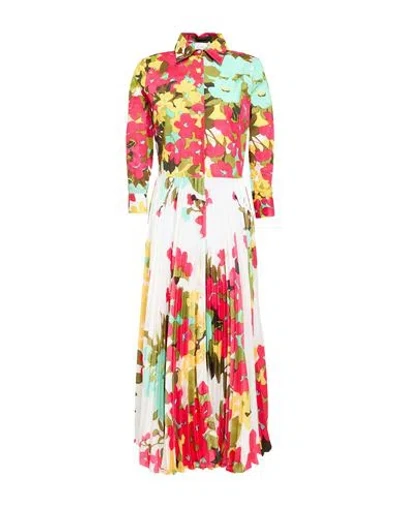 Sara Roka Woman Midi Dress Light Green Size 12 Polyester, Cotton, Elastane In Multi