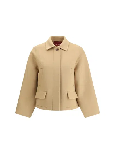 Gucci Women Wool Zip-up Jacket In Brown