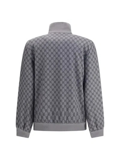 Gucci Grey Sweatshirt With High Neck And All-over Gg Print In Tech Fabric Woman In Gray