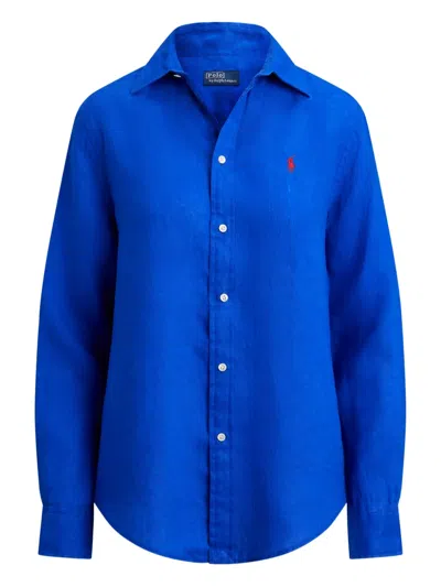 Polo Ralph Lauren Logo-embroidered Linen Shirt In Blue