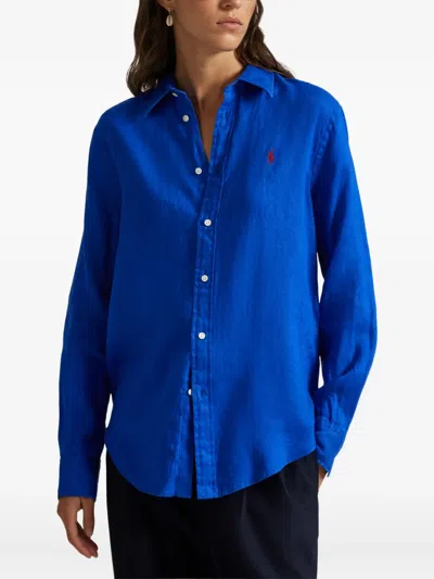 Polo Ralph Lauren Logo-embroidered Linen Shirt In Blue