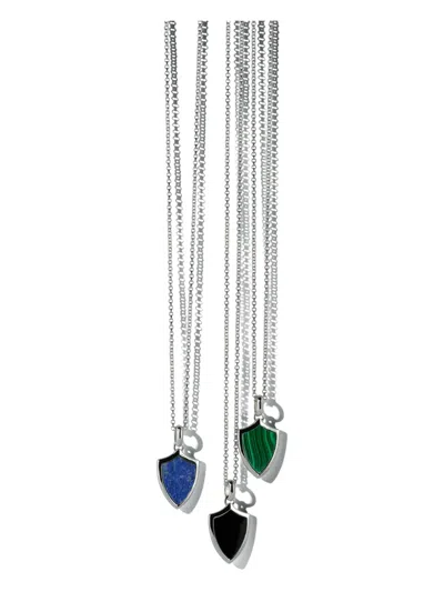 Mateo Malachite Shield Necklace In Silver