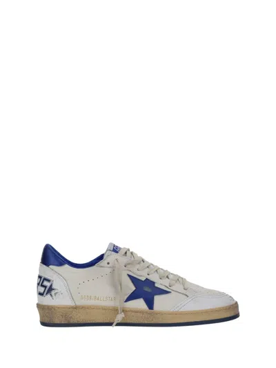 Golden Goose Ballstar White Low Top Sneakers With Star Patch On The Side And Maxi Lettering On The Rear In Leathe