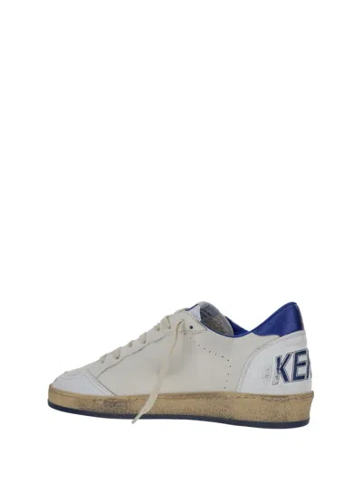 Golden Goose Ballstar White Low Top Sneakers With Star Patch On The Side And Maxi Lettering On The Rear In Leathe