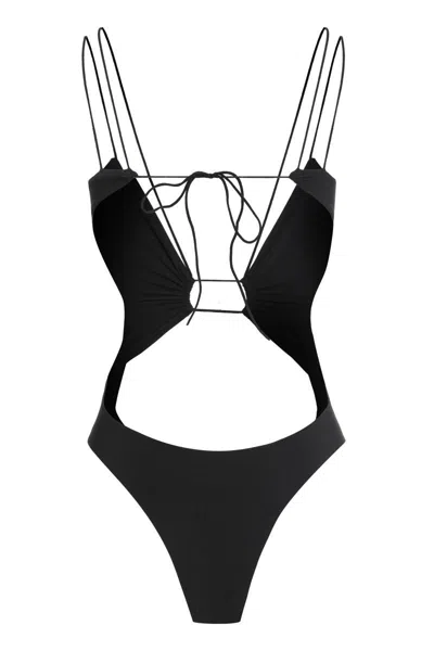 Amazuìn One Piece Kendall Swimwear Deep Neckline In Black