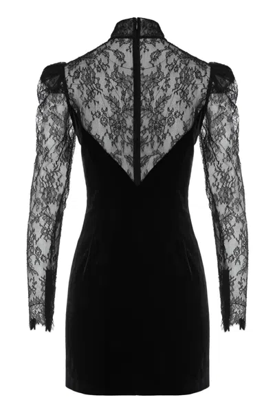 Alessandra Rich Paneled Gathered Lace And Ruched Velvet Mini Dress In Black