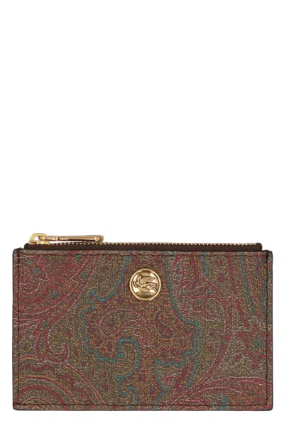 Etro Fabric Cardholder Paisley In Brown