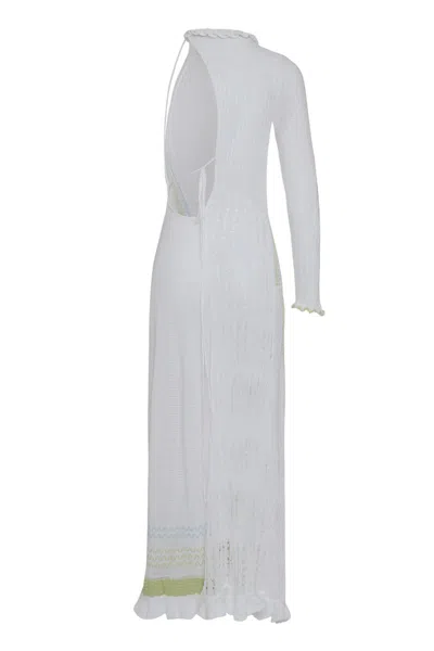 Roberta Einer One Shoulder Maxi Dress Sheer Ruffle Hem In White