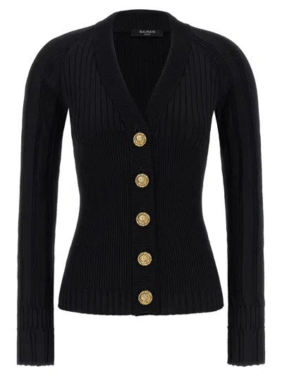 Balmain Button Cardigan Sweaters And Cardigans Black In Black