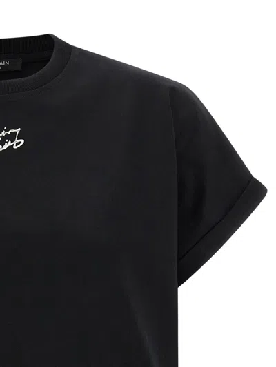 Balmain Cropped Logo Cotton T-shirt In Black