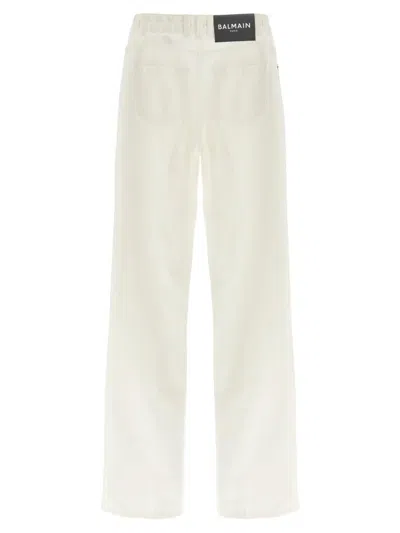 Balmain Denim Trousers Embroidery Back And Front Pockets In Neutral