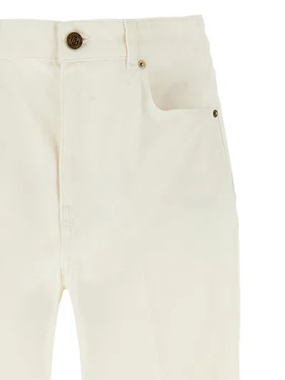 Balmain Denim Trousers Embroidery Back And Front Pockets In Neutral