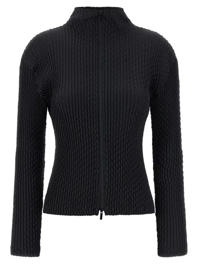 Issey Miyake Sleek Pleats Cardigan In Black