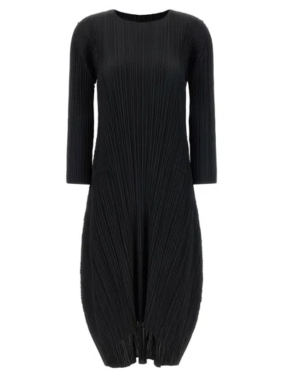 Issey Miyake October Series Dress Midi Three Quarter Sleeves In Black