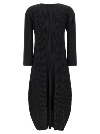 Issey Miyake October Series Dress Midi Three Quarter Sleeves In Black