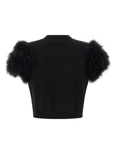 Valentino Garavani Feathered Knit Cardigan Sweaters And Cardigans Black In Black