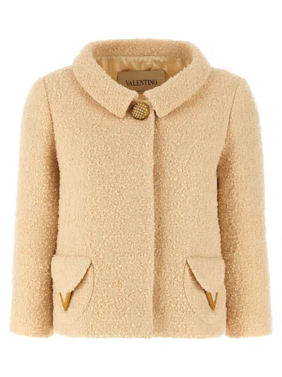 Valentino Vlogo Tweed Jacket In Neutral