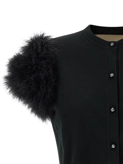 Valentino Garavani Feathered Knit Cardigan Sweaters And Cardigans Black In Black