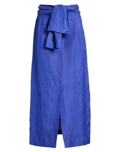 Meimeij Woman Maxi Skirt Blue Size 8 Linen, Viscose In Blue