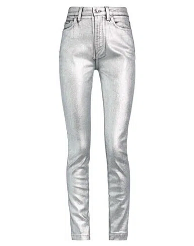 Dolce & Gabbana Woman Jeans Silver Size 12 Cotton, Elastane In Silver