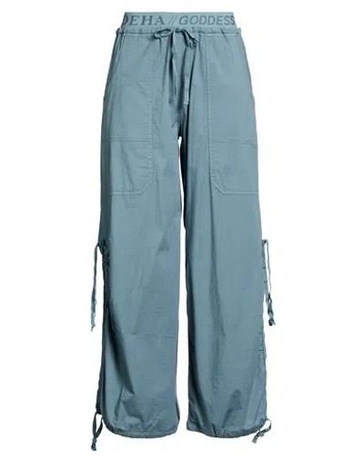 Deha Woman Pants Slate Blue Size M Cotton, Elastic Fibres In Blue