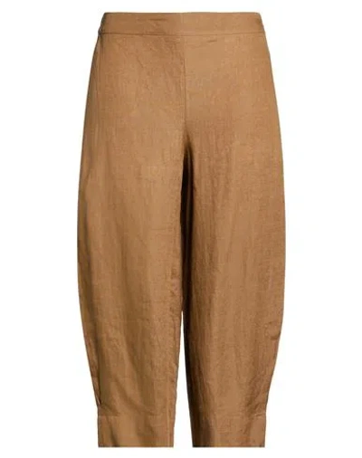 Victoria C. Woman Pants Brown Size 4 Linen In Brown