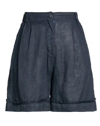 Smiling London Woman Shorts & Bermuda Shorts Midnight Blue Size M Linen In Blue