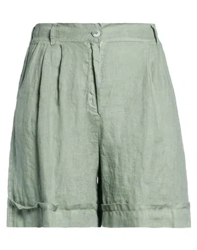 Smiling London Woman Shorts & Bermuda Shorts Sage Green Size M Linen In Green