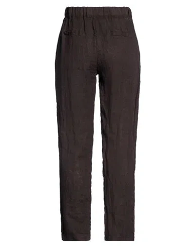 Smiling London Woman Pants Dark Brown Size S Linen In Brown