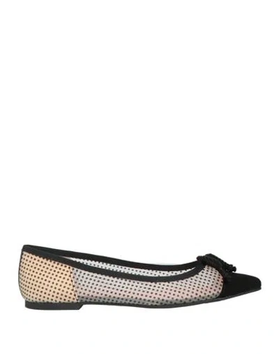 Pretty Ballerinas Woman Ballet Flats Black Size 6 Leather, Textile Fibers In Black