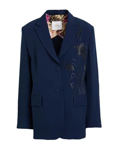 Vdp Via Delle Perle Woman Blazer Navy Size 8 Acetate, Viscose In Blue