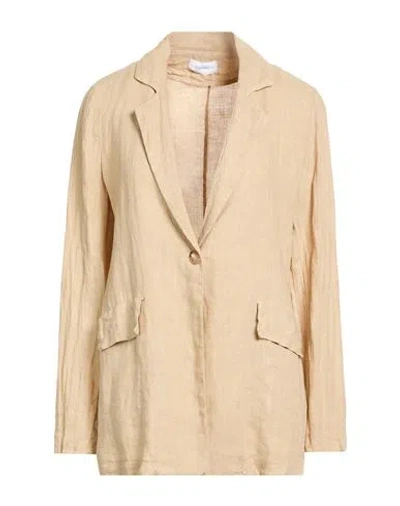 Smiling London Woman Blazer Sand Size M Linen In Brown